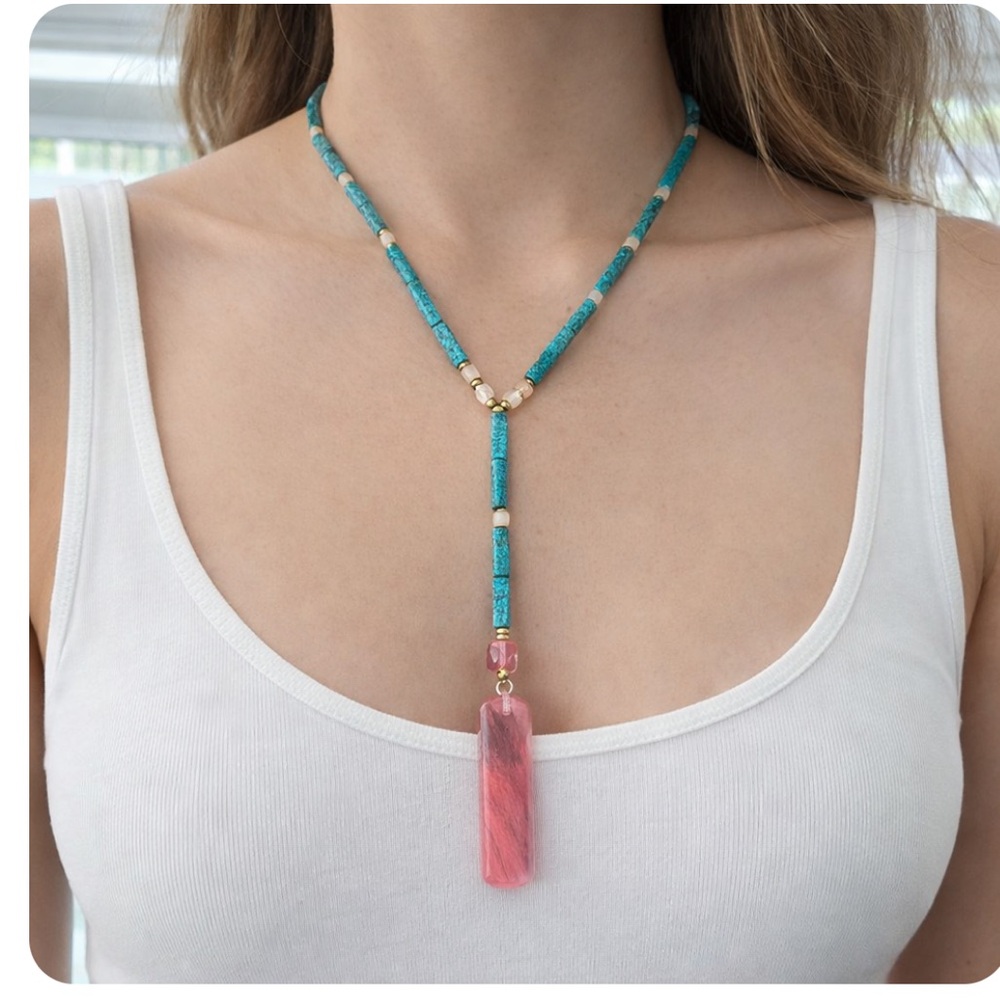Anthropologie Nakamol Sea Breeze Pendant Necklace Elegant Pink Teal Beaded NWT